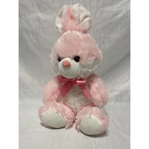 Mega Toys 14” Pink & White Bunny Rabbit Plush W/ Bow Stuffed‎ Animal Toy